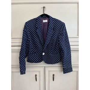 Spirit Collection Vintage 80s Navy White Polka Dot Blazer Size 8 Retro